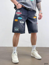 PANTALON SCURT DENIM PATCHED GRI INCHIS