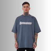 🖤 BADASS “BORN AGAIN REBIRTH” – T-Shirt Oversized Distressed LIGHT GREY