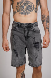 PANTALON SCURT DESTROYED DENIM GRI