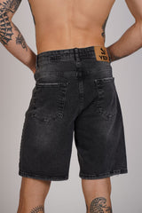 PANTALON SCURT DENIM GRI INCHIS
