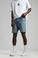 PANTALON SCURT DENIM EFECT BLU