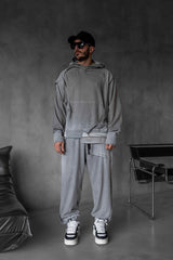 HANORAC SI PANTALONI SET GRI PRESPALAT "DESTROYED"