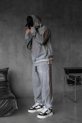 HANORAC SI PANTALONI SET GRI PRESPALAT "DESTROYED"