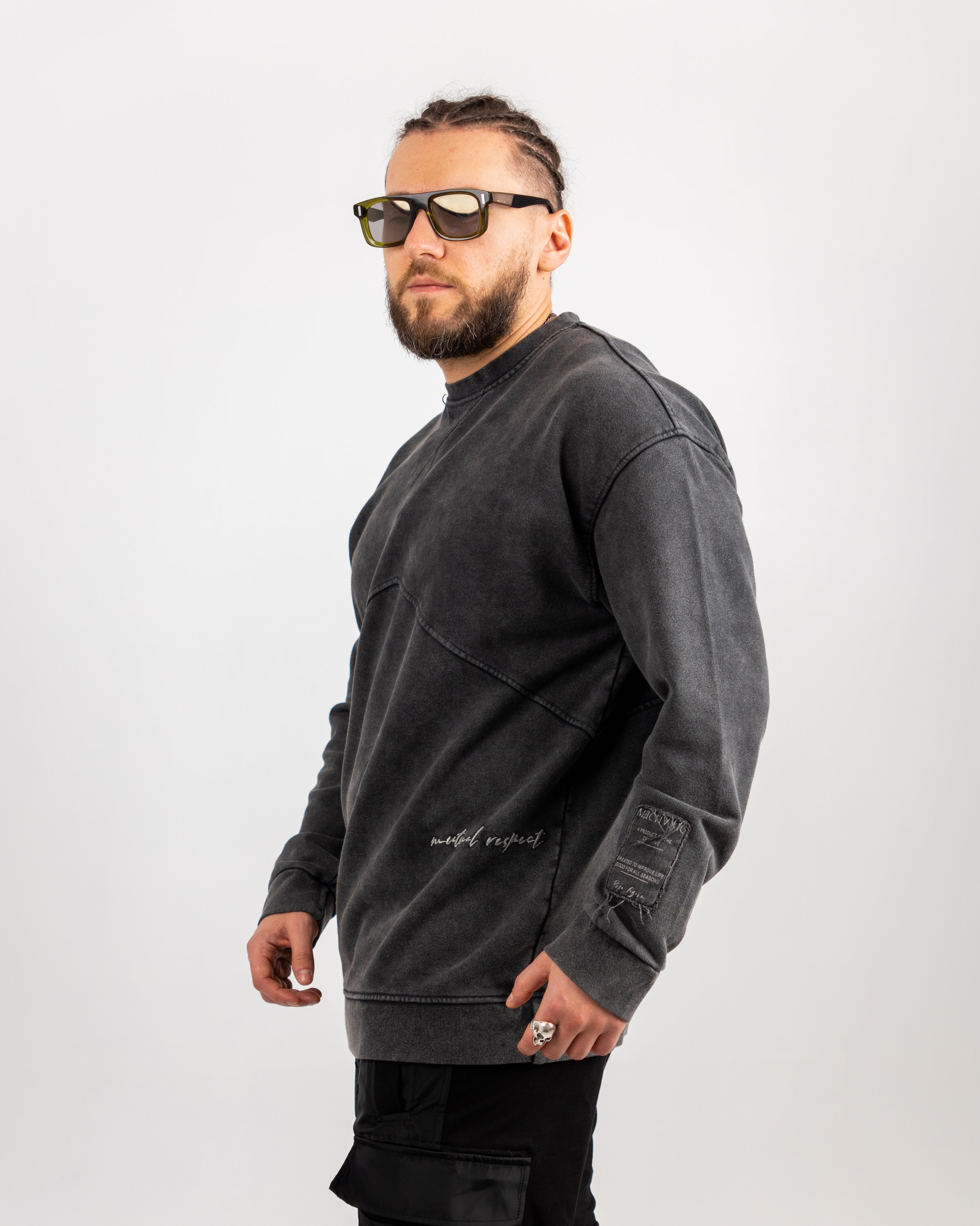 BLUZA OVERSIZE GRI PRESPALAT "MUTUAL RESPECT"