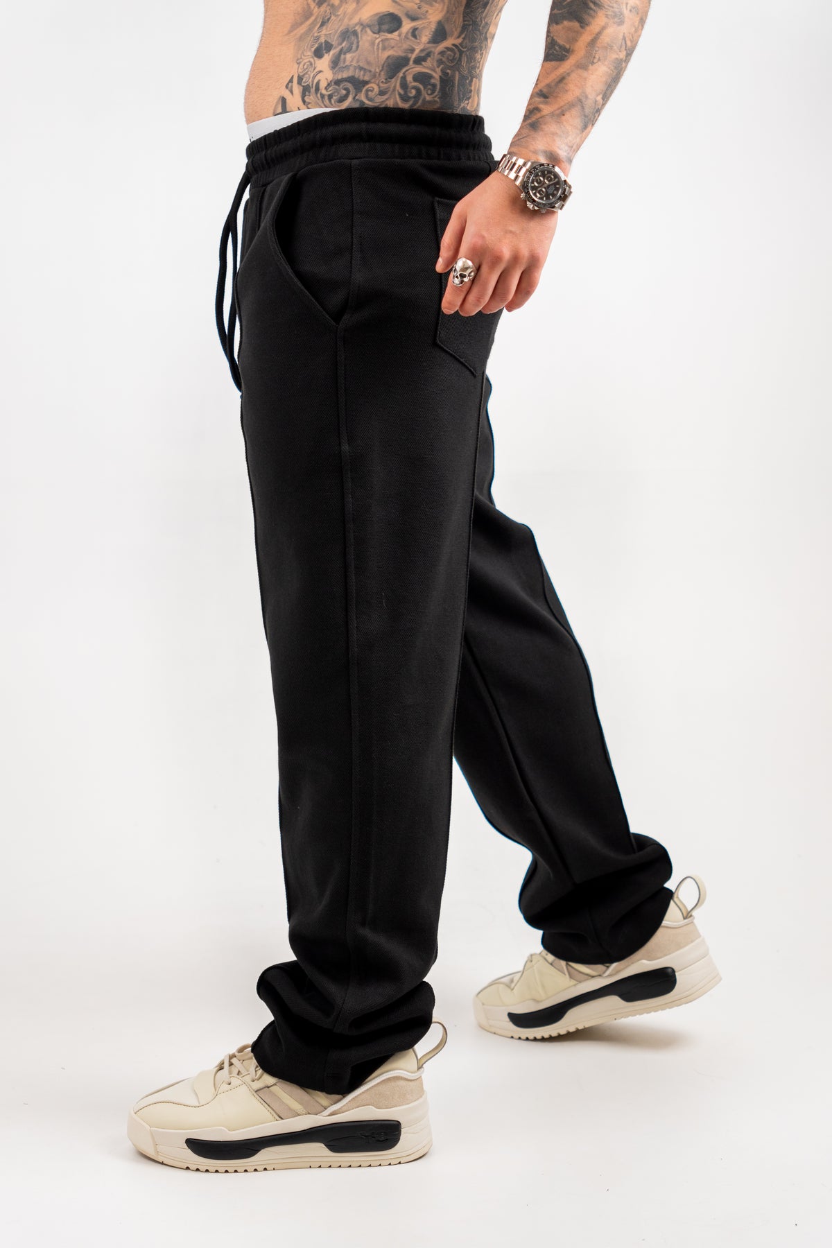 PANTOLON RELAXED FIT DIAGONAL NEGRU