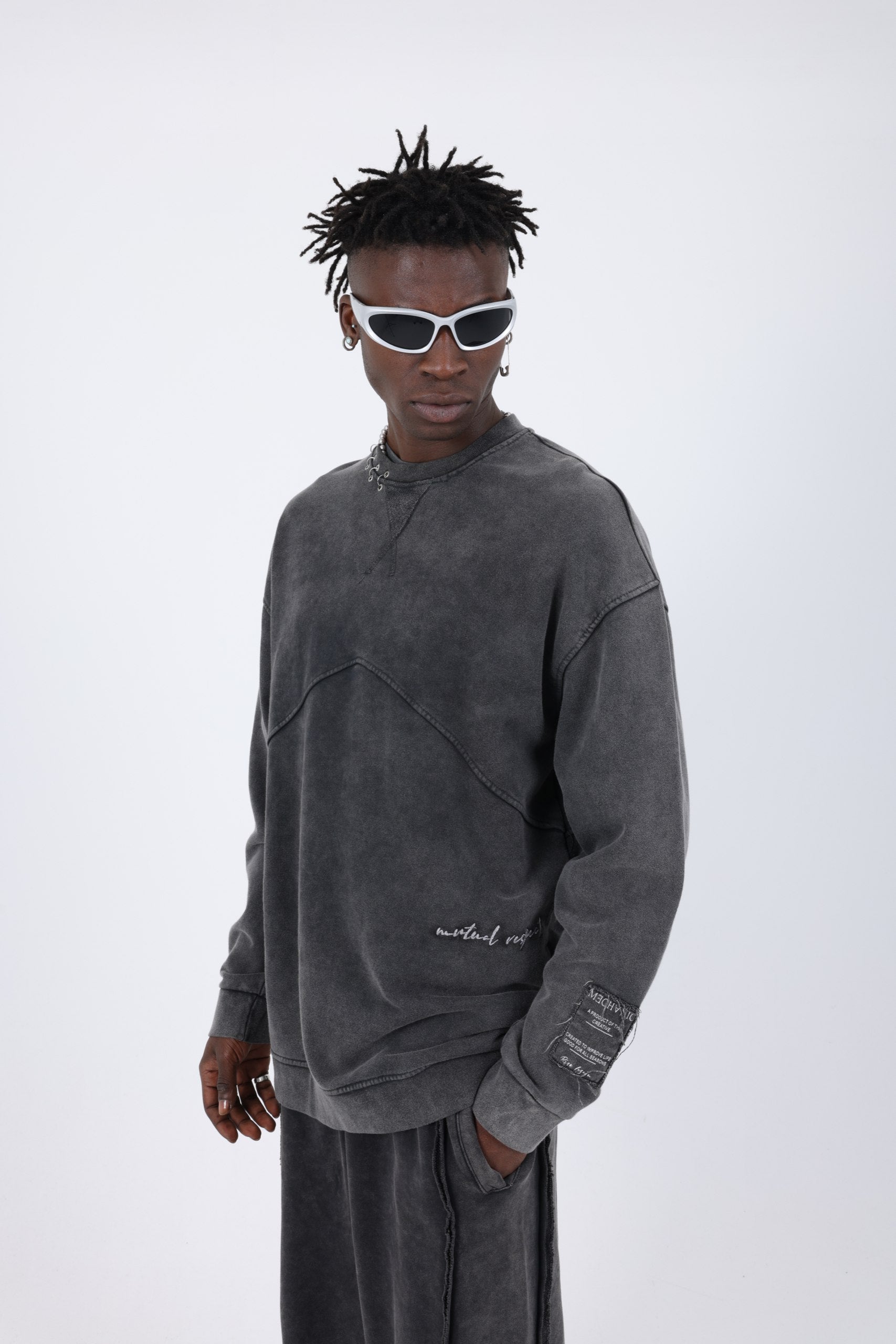 BLUZA OVERSIZE GRI PRESPALAT "MUTUAL RESPECT"