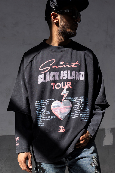 TRICOU CU MANCEI DUBLE PREMIUM NEGRU "SAINT TOUR"