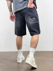 PANTALON SCURT DENIM PATCHED GRI INCHIS