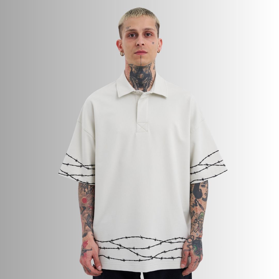 🤍 BADASS “DOVE &amp; BARBED FREEDOM” – Polo Oversized 100% Cotton