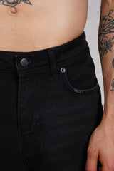 PANTALON SCURT DENIM NEGRU