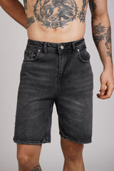 PANTALON SCURT DENIM GRI INCHIS