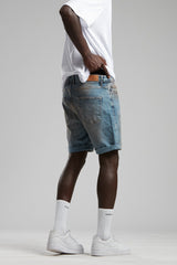 PANTALON SCURT DENIM EFECT BLU