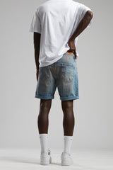 PANTALON SCURT DENIM EFECT BLU