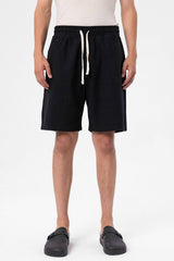 PANTALON SCURT BUMBAC NEGRU CU SNUR