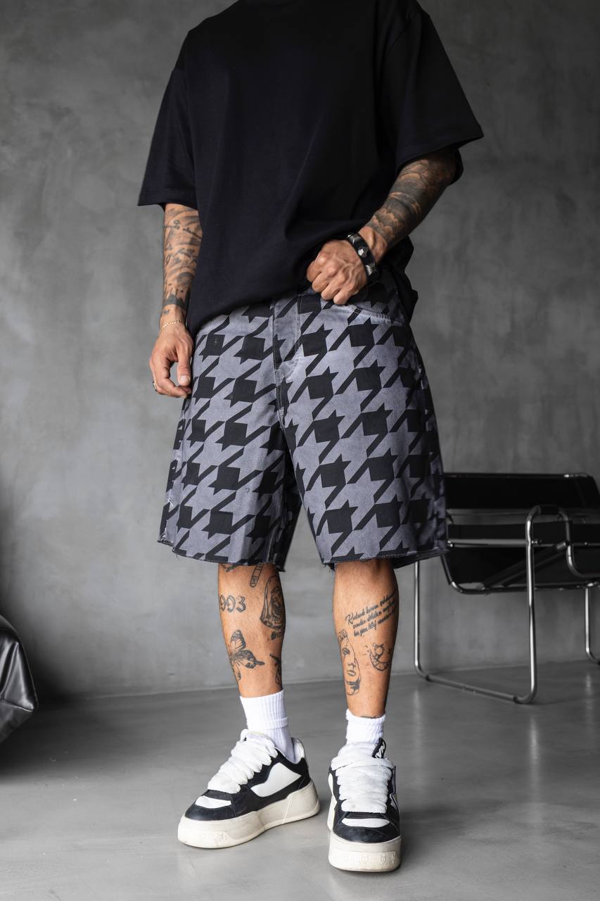 PANTALON SCURT DENIM GRI&NEGRU "STREET HOUND"