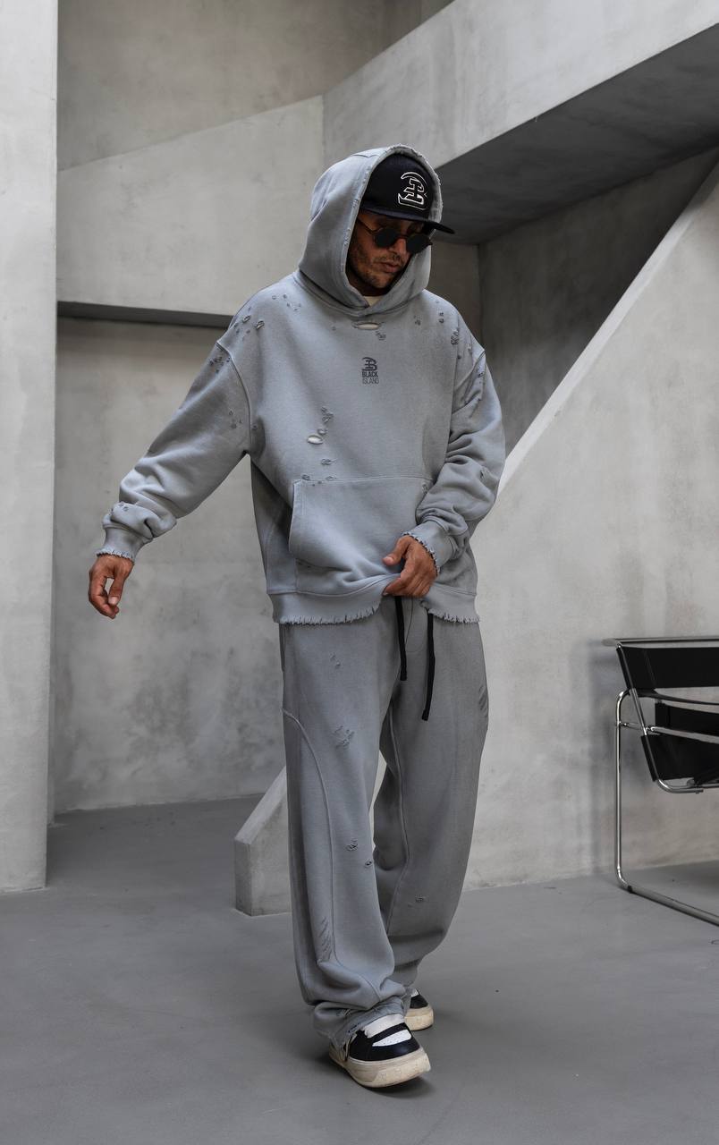 HANORAC SI PANTALONI SET GRI PRESPALAT "BLACK TEAM GYM"