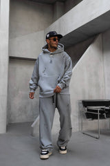 HANORAC SI PANTALONI SET GRI PRESPALAT "BLACK TEAM GYM"