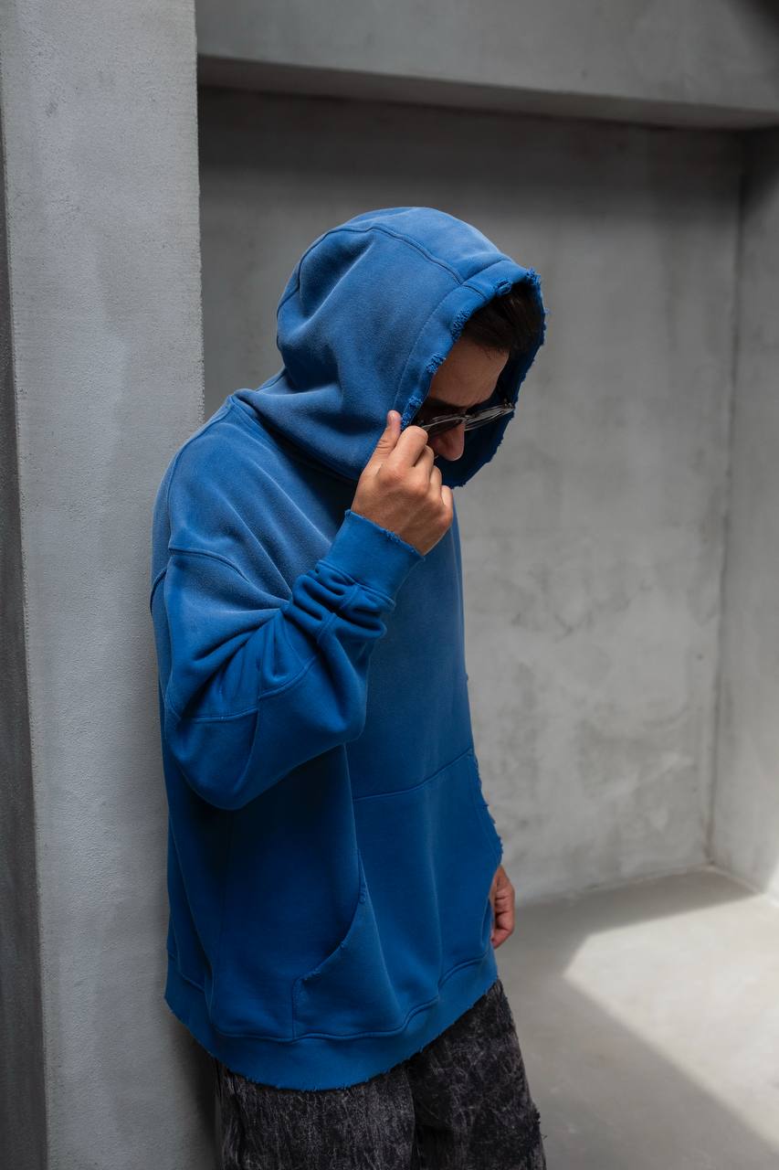 HANORAC BLUE PRESPALAT " RAW EDGE HOODIE "